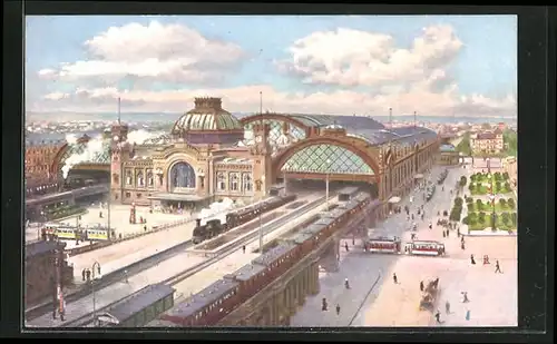 AK Dresden, Bahnhof mit Zügen