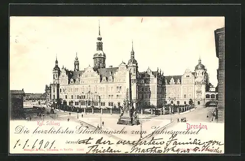 AK Dresden, Kgl. Schloss mit Obelisk