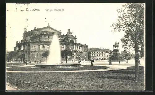 AK Dresden, Fontäne an der Kgl. Hofoper