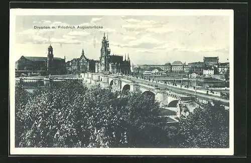 AK Dresden, Panorama mit Friedrich Augustbrücke