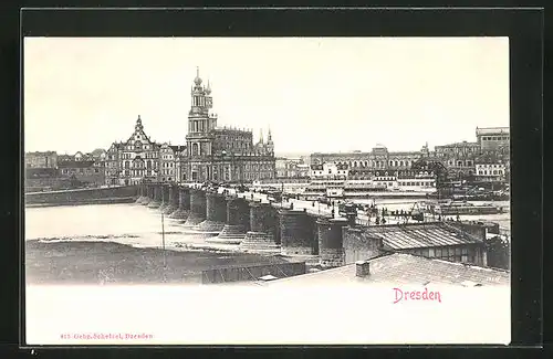 AK Dresden, Augustusbrücke mit Kirche