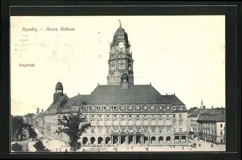 AK Dresden, Neues Rathaus mit Ringstrasse