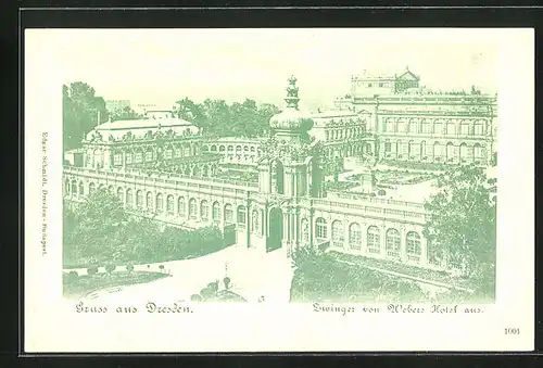 AK Dresden, Zwinger von Webers Hôtel aus