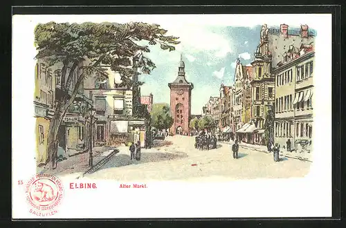 Lithographie Elbing / Elblag, Alter Markt