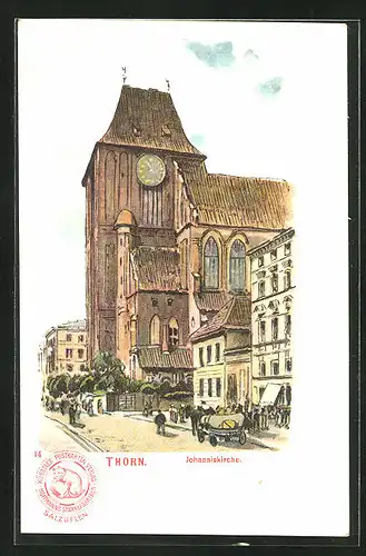 Lithographie Thorn / Torun, Johanniskirche mit Einwohnern