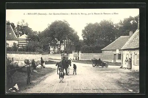 AK Rollot, Les Quatre-Chemins, Entrée du Bourg, par la Route des Ressons-s /-Matz