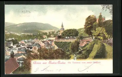 AK Baden-Baden, Die Terrasse vom neuen Schloss