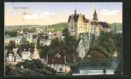 AK Sigmaringen, Teilansicht mit Schloss