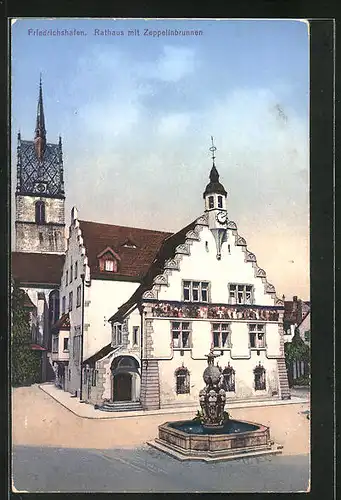 AK Friedrichshafen, Rathaus mit Zeppelinbrunnen