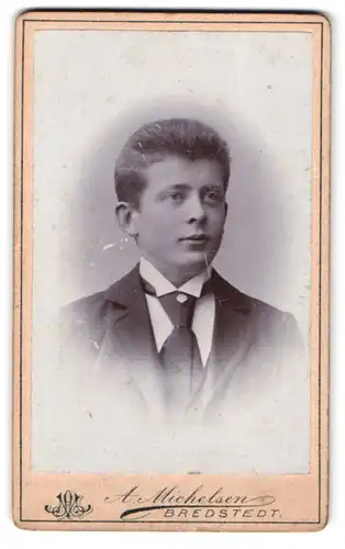 Fotografie A. Michelsen, Bredstedt, Portrait junger Herr im Anzug mit Krawatte