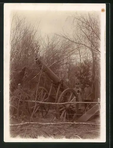 Fotografie 1.WK, Königl. Bayrische 1.Feldartillerie-Regiment Prinz Luitpold, Offiziere in 12cm Stellung