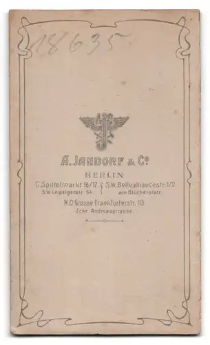 Fotografie A. Jandorf & Co., Berlin-C., Spittelmarkt 16-17, Portrait junge Dame mit zeitgenössischer Frisur