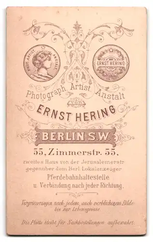 Fotografie Ernst Hering, Berlin-SW, Zimmerstrasse 55, Portrait junge Dame im bestickten Kleid