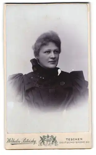 Fotografie Wilhelm Paleisky, Teschen, Deutsche-Gassse 30, Portrait junge Dame im bestickten Kleid