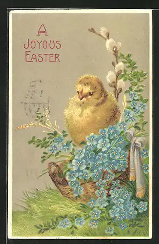 Präge-AK A Joyous Easter, Osterküken, Ostergruss
