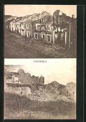 AK Manwald, Vom Krieg gezeichnete Stadt