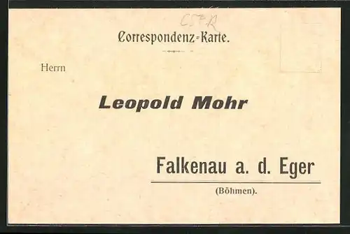 AK Falkenau a. d. Eger /Böhmen, Correspondenz-Karte Leopold Mohr