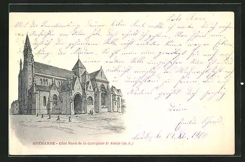 Künstler-AK Guérande, Côté Nord de la Collégiale St. Aubin