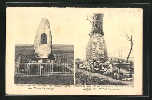 AK Vionville, Denkmla des 3. Hannov. Infanterie-Regts. No. 79, Denkmal des Hannov. Feld-Artillerie Regts. No. 10