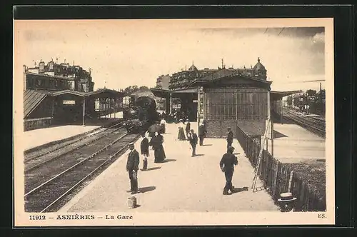 AK Asnières, La Gare mit Dampflok