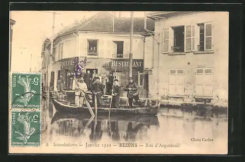 AK Bezons, Inondations de Janvier 1910, Rue d`Argenteuil, Hochwasser