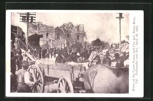 AK Santa Rosa, CA, Ruins of the Court House and City Jail after the eathquake and fire, April 18, 1906