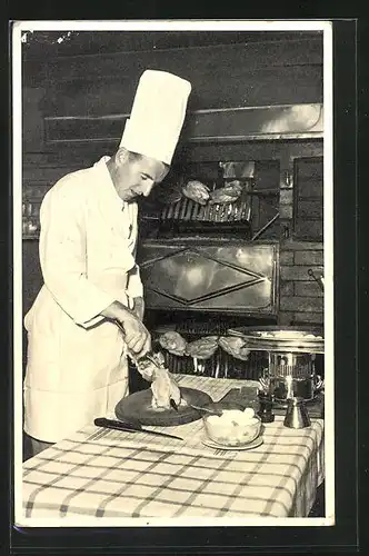 AK Genève, Auberge de l`Or du Rhone, Koch in der Küche