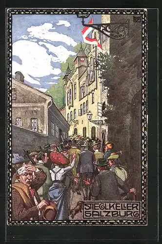 Künstler-AK Hubert von Zwickle: Salzburg, Gasthaus Stieglkeller