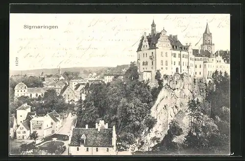 AK Sigmaringen, Ortspartie mit Schloss