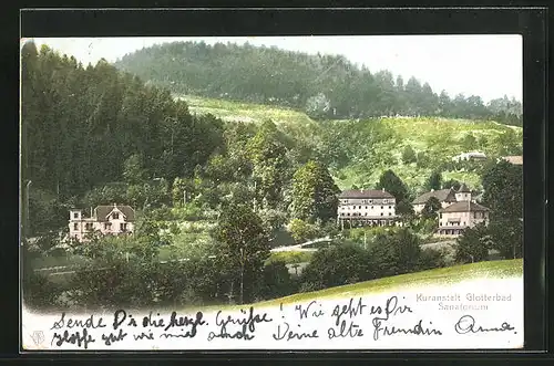 AK Glotterbad, Sanatorium mit Waldpartie