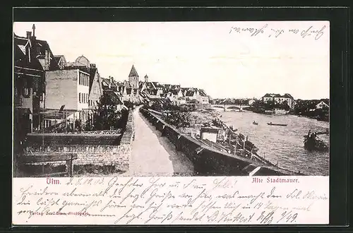 AK Ulm, Alte Stadtmauer mit Donau