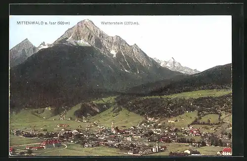 AK Mittenwald /Isar, Gesamtansicht mit Wetterstein