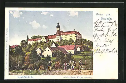 AK Andechs, Ortspartie mit Kloster