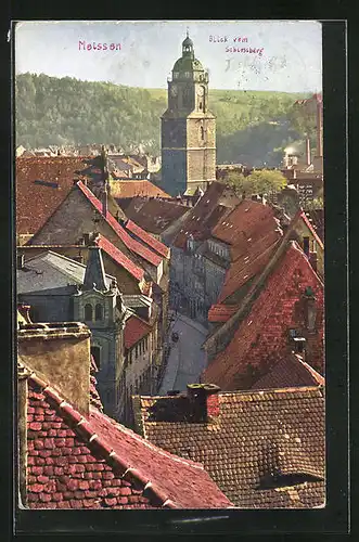 Künstler-AK Meissen, Blick vom Schlossberg auf die Stadt