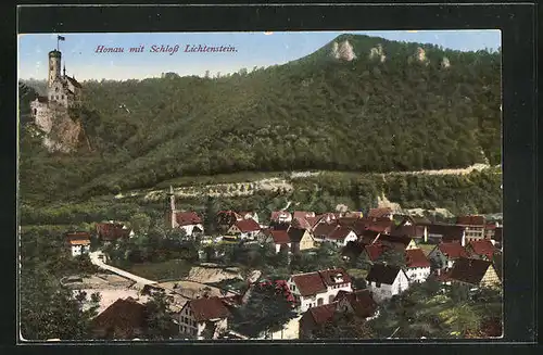 AK Honau, Ortsansicht mit Schloss Lichtenstein