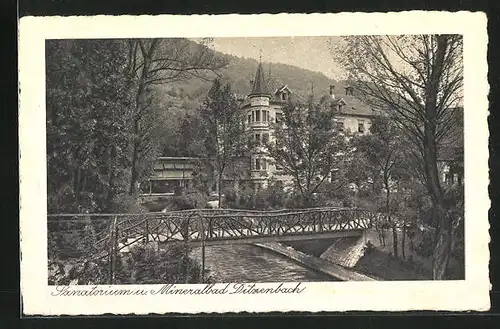 AK Ditzenbach, Sanatorium und Mineralbad mit Brücke