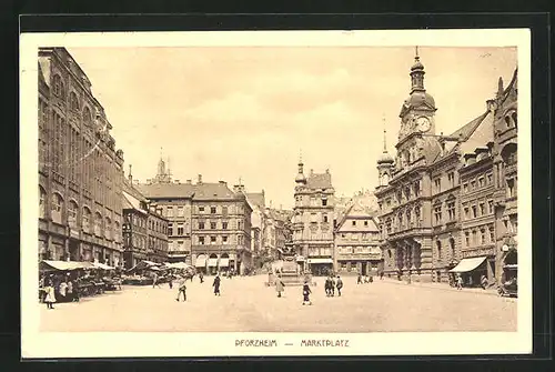 AK Pforzheim, Marktplatz mit Geschäften