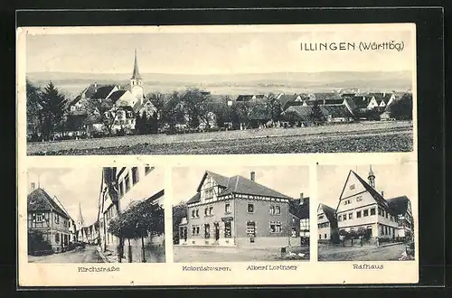 AK Illingen, Kirchstrasse, Kolonialwaren Albert Lorinser, Rathaus