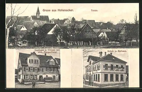 AK Hohenacker, Gasthaus z. Ochsen, Schul- u. Rathaus, Totalansicht