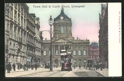 AK Liverpool, Town Hall & Castle Street, Strassenbahn