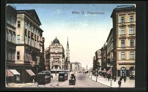 AK Wien, Praterstrasse mit Strassenbahn