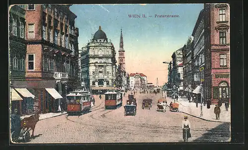 AK Wien, Praterstrasse mit Strassenbahn