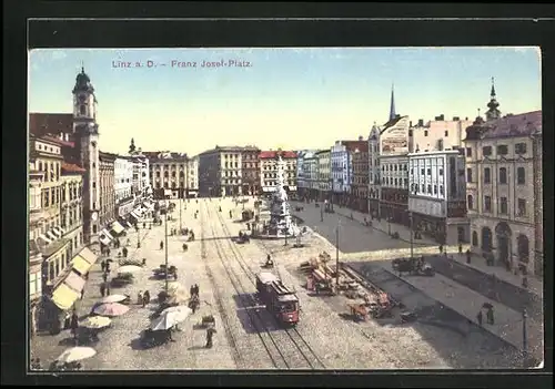 AK Linz a. D., Franz Josef-Platz mit Strassenbahn