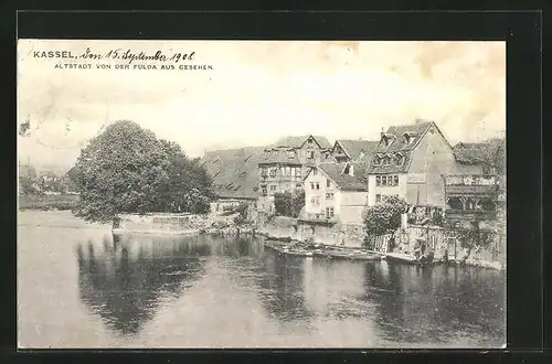 AK Kassel, Altstadt von der Fulda aus gesehen