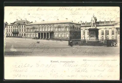 AK Kassel, am Denkmal auf dem Friedrichsplatz