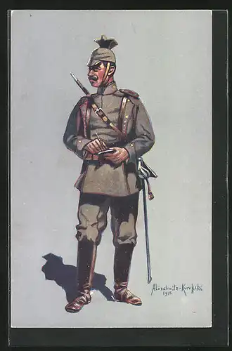 Künstler-AK Uniform, Gefreiter des 1. bayr. Ulanen-Reg. Kaiser Wilhelm II.