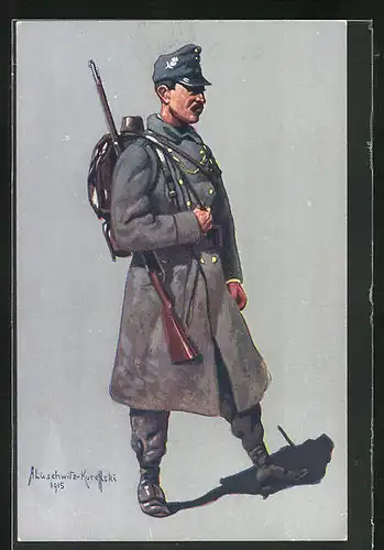 Künstler-AK österreichische Uniform, Tyroler Kaiserjäger marschiert