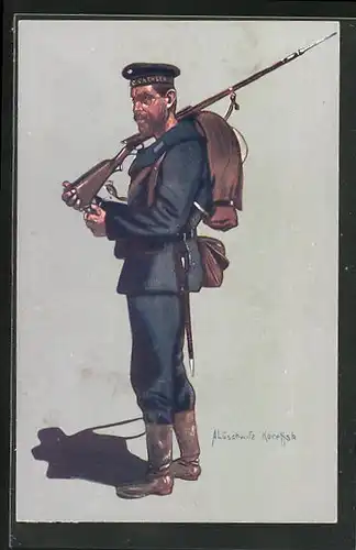 Künstler-AK Kriegsschiff, Matrose der Kaiserl. D. Marine 1914 /15 mit seinem Gewehr