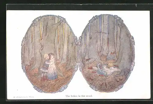 Künstler-AK Henriette Willebeek le Mair: the babes in the wood, Kinder schlafen im Wald