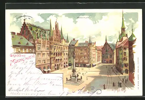 Künstler-AK Carl Münch: München, Partie auf dem Marienplatz